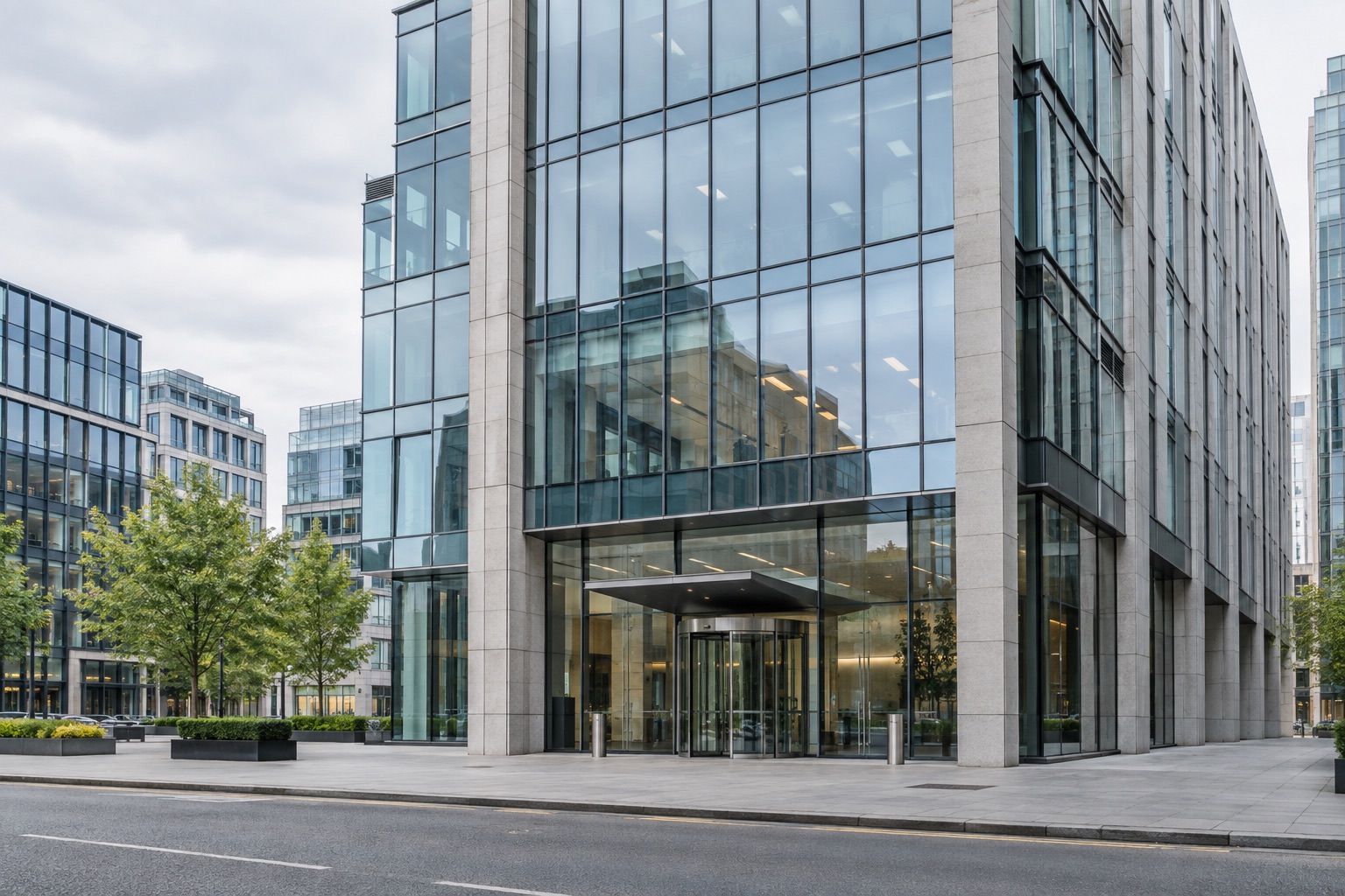 Glass-fronted city-centre office building